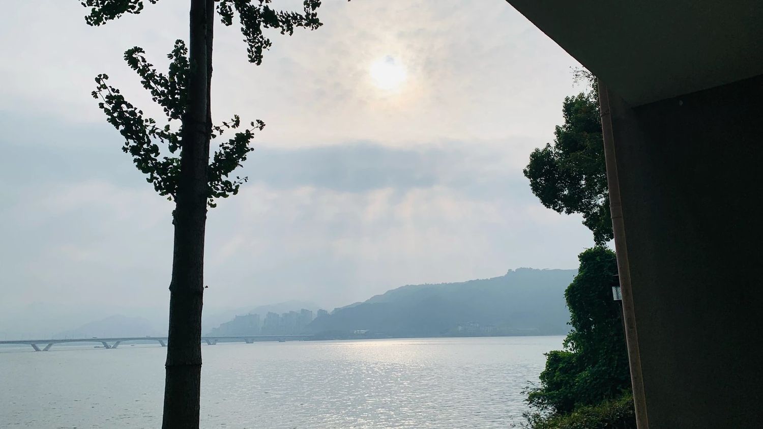 清晨湖雾